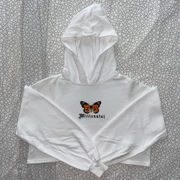 Butterfly Embroidered Cropped Hoodie - Picture 4 of 6